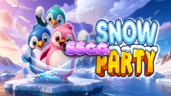 Cenário colorido e congelante do jogo de slot Snow Party com pinguins e criaturas marinhas.